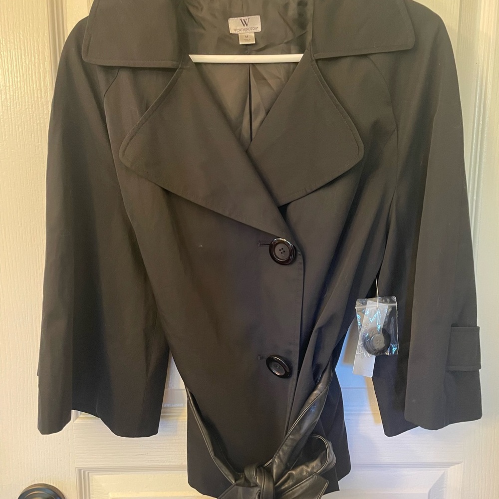 Worthington Black Trench Coat Tailored Formal Outerwear